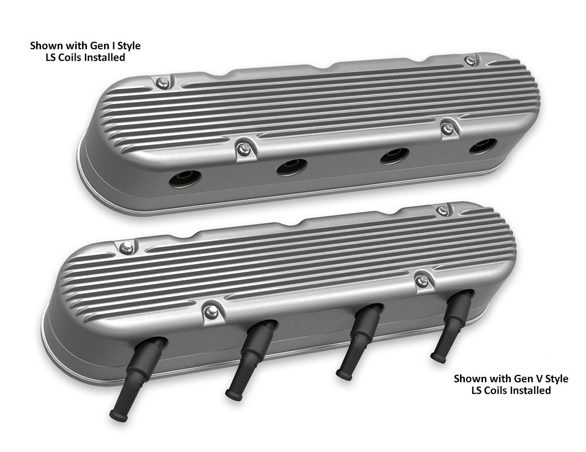 Holley 2-Pc LS Finned Valve Covers - Natural Finish.  - 241-180