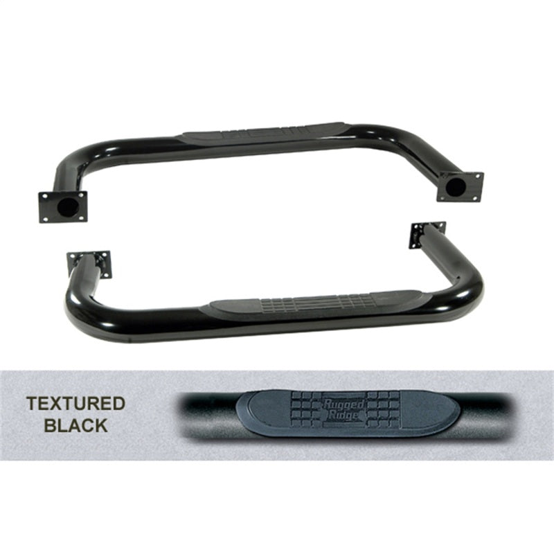 Rugged Ridge Tube Side Step Kit Round 3 Inch Black; 76-86 Jeep Cj7 - 11591.02