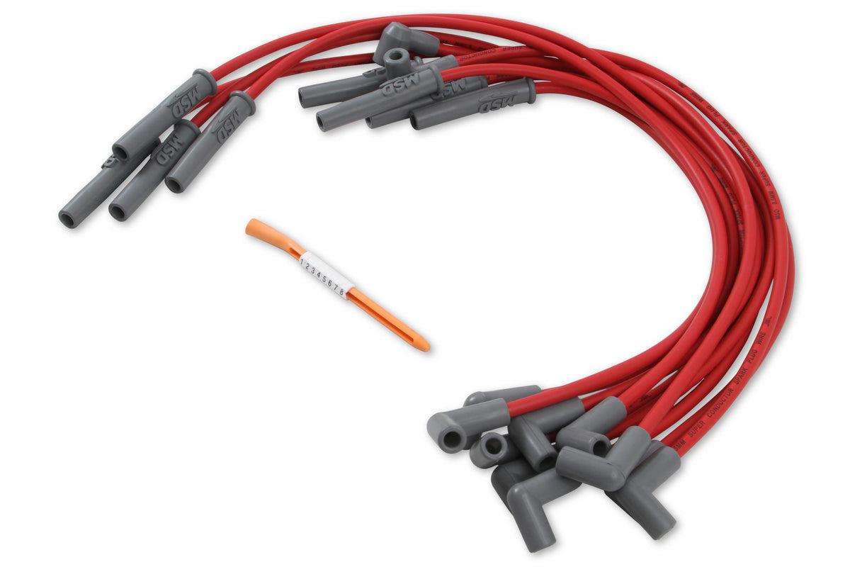 MSD 86-93 Mustang 5.0L Super Conductor Spark Plug Wires (Red)