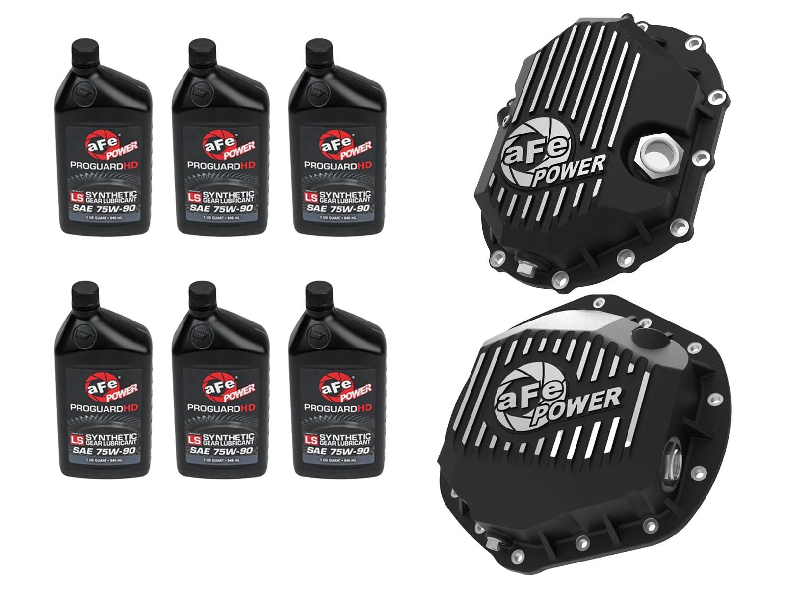 AFE Front & Rear Diff GUARD Package w/ Oil (2011-2019 Chevrolet, GMC Fitments) - 46-7707AB