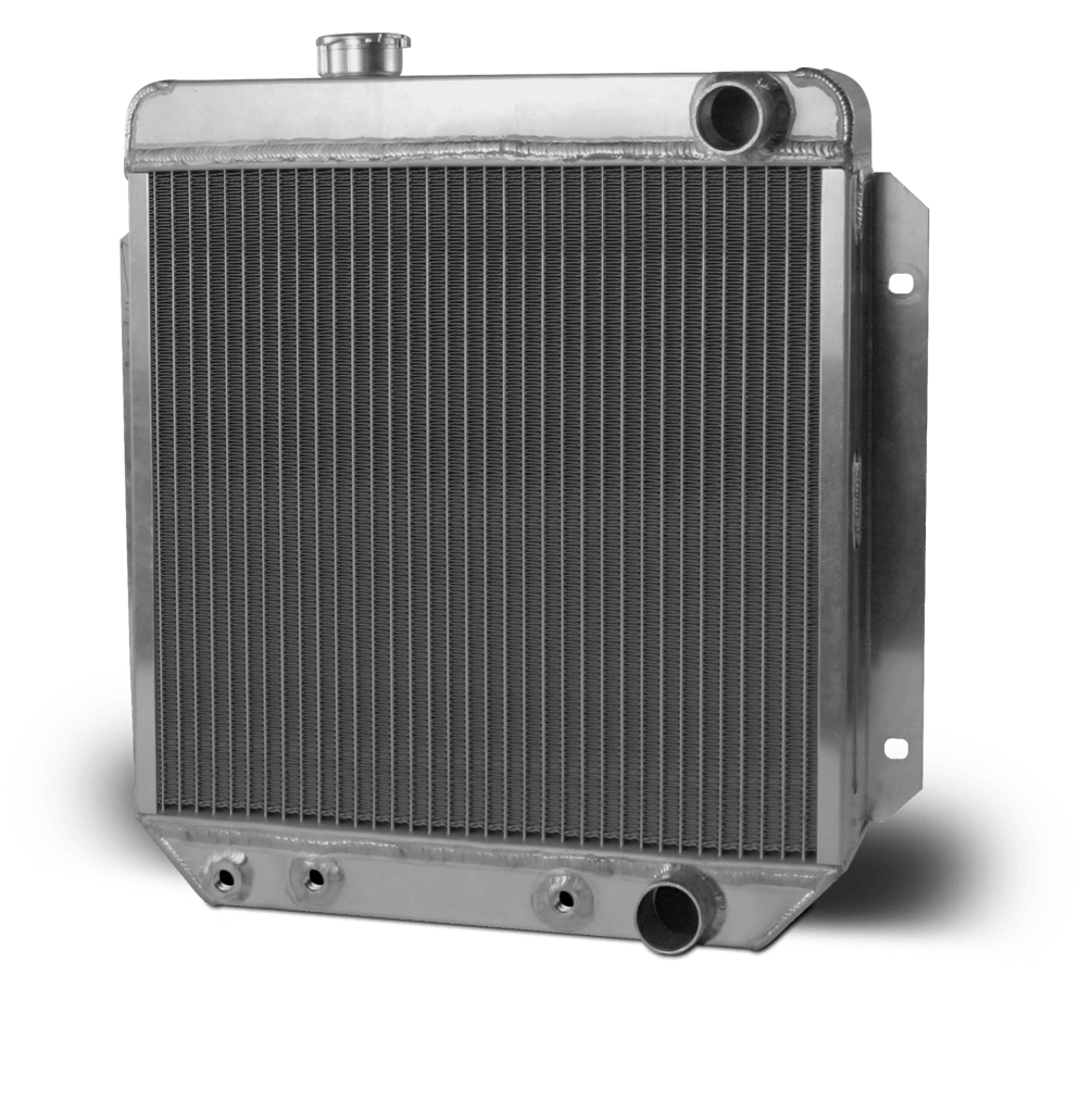 AFCO Aluminum Satin Radiator 1964 1/2-66 Mustang Passenger Outlet With Transcooler AFCO - 80276-S-NA-Y
