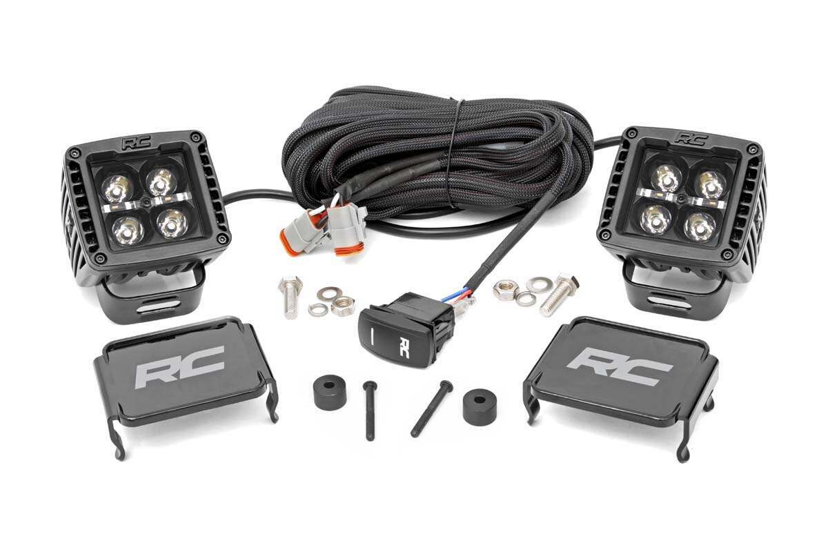 Rough Country Jeep 2in LED Cube Blk Ser w/White DRL Easy-Mnt Kt (18-20 Wrnglr JL/20 Gladiator) (2018-2020 Wrangler, Gladiator) - 70061