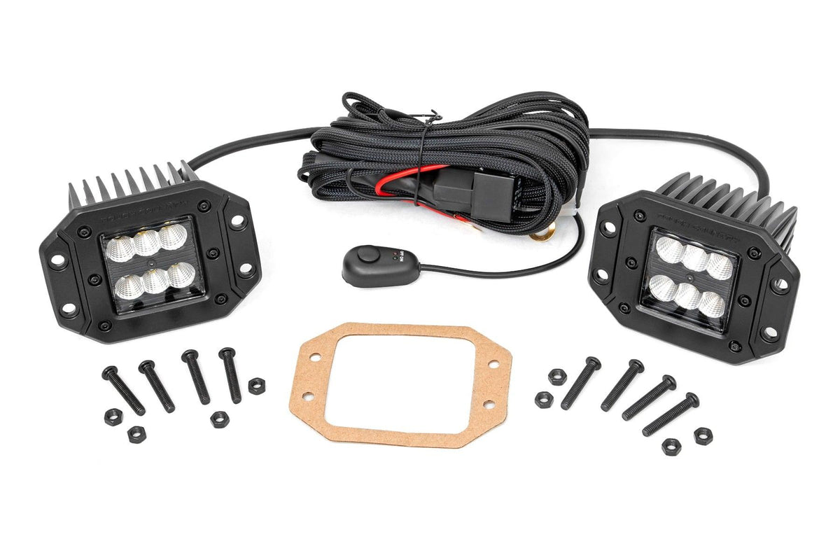 Rough Country 2-inch Square Flush Mount Cree LED Lights - (Pair, Black Series, Flood Beam) - 70113BL