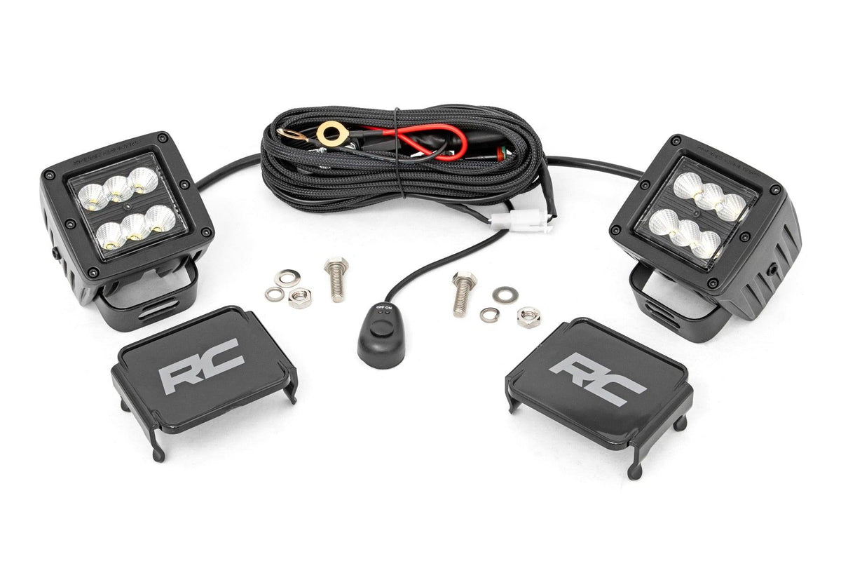 Rough Country 2-inch Square Cree LED Lights - (Pair, Black Series, Flood Beam) - 70133BL