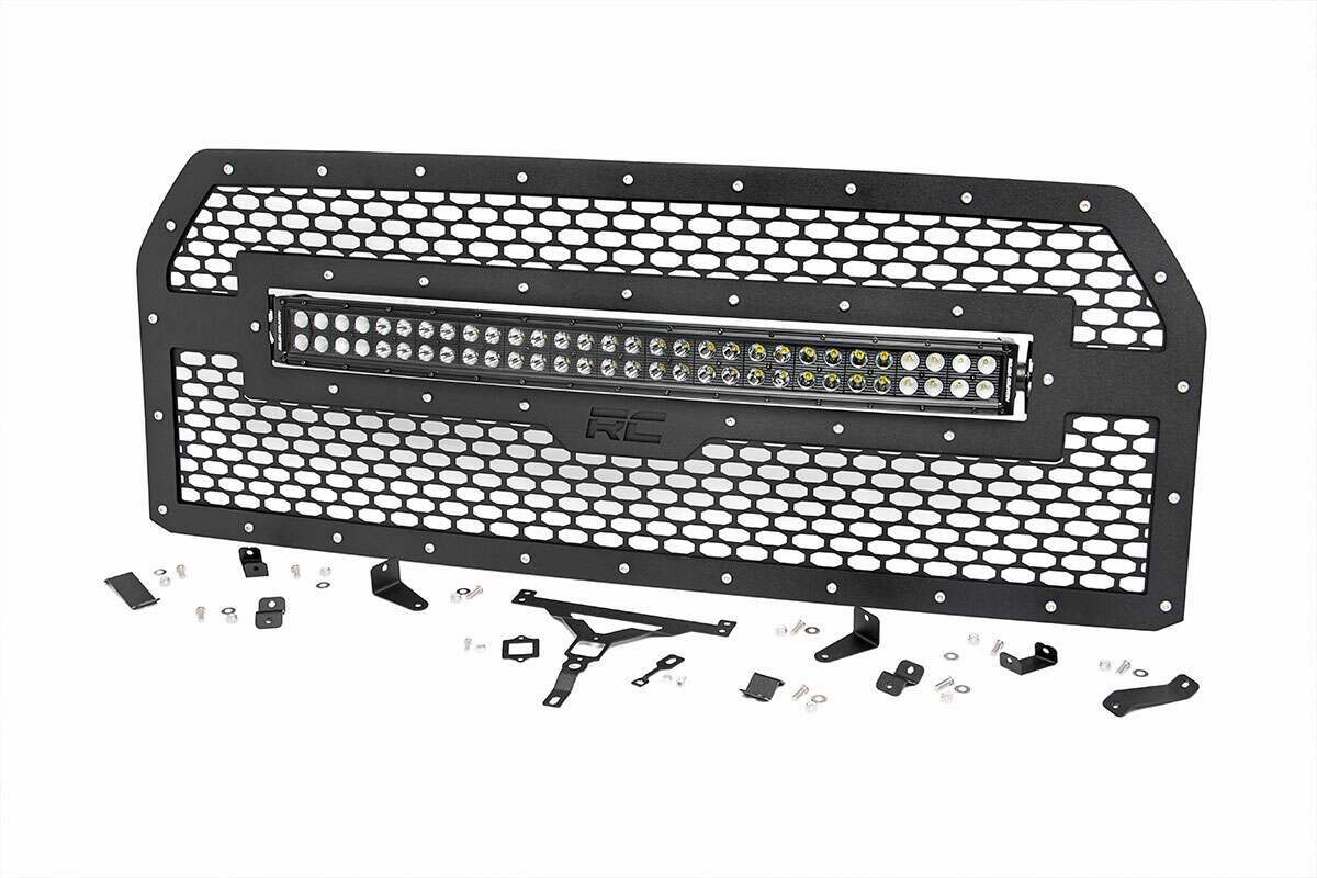 Rough Country Laser-Cut Mesh Grille w/ 30-inch Black Series Dual Row CREE LED Light Bar (Ford F150) (2015-2017 F-150) - 70193