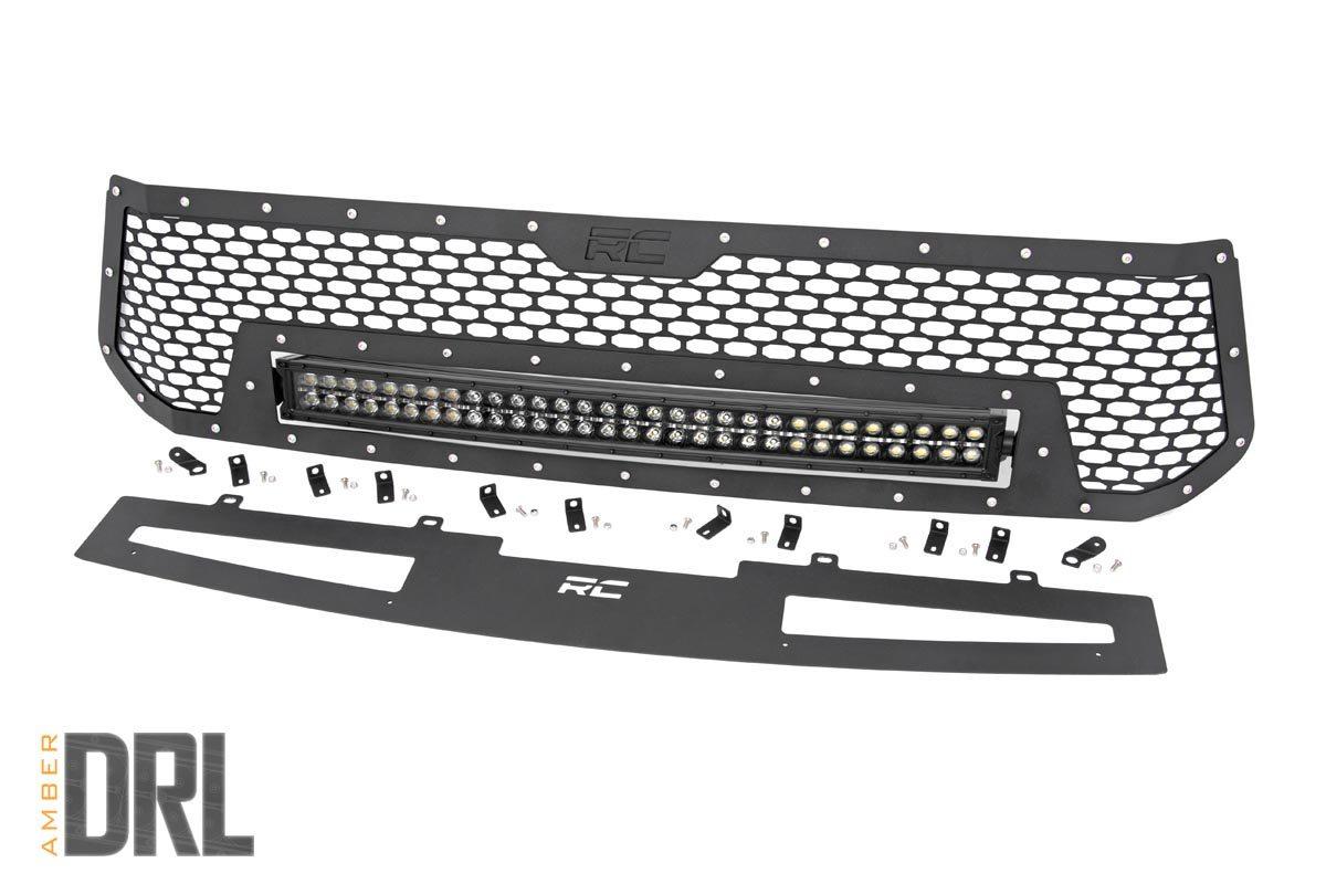 Rough Country Toyota Mesh Grille w/30in Dual Row Black Series LED w/ Amber DRL (14-17 Tundra) (2014-2017 Tundra) - 70224