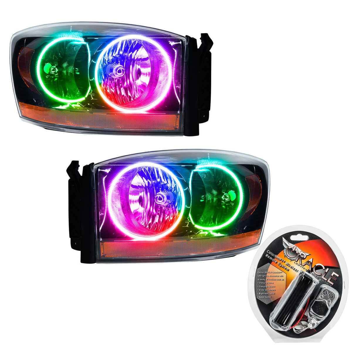 Oracle Lighting Smd Pre-Assembled Headlights, Black Bezel, Colorshift (2006-2006 Ram 1500, Ram 2500, Ram 3500, Ram 4000) - 7033-330