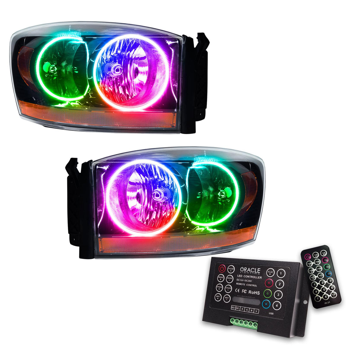 Oracle Lighting Smd Pre-Assembled Headlights, Black Bezel, Colorshift 2.0 (2006-2006 Ram 1500, Ram 2500, Ram 3500, Ram 4000) - 7033-333
