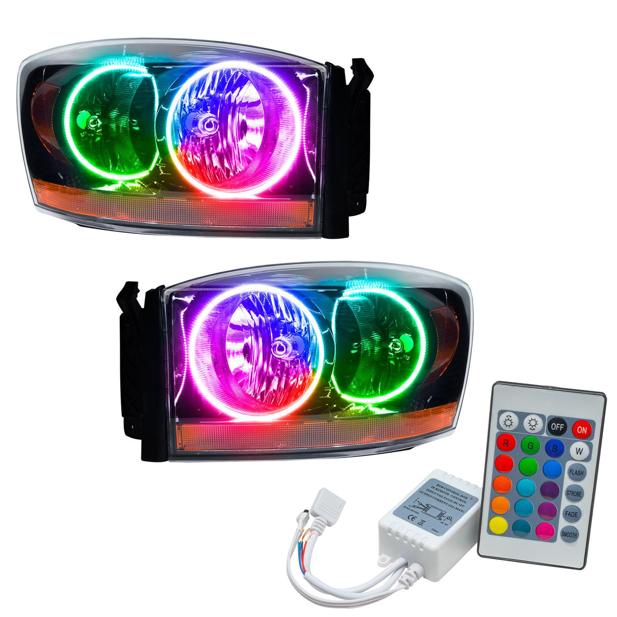 Oracle Lighting Smd Pre-Assembled Headlights, Black Bezel, Colorshift - Simple (2006-2006 Ram 1500, Ram 2500, Ram 3500, Ram 4000) - 7033-504