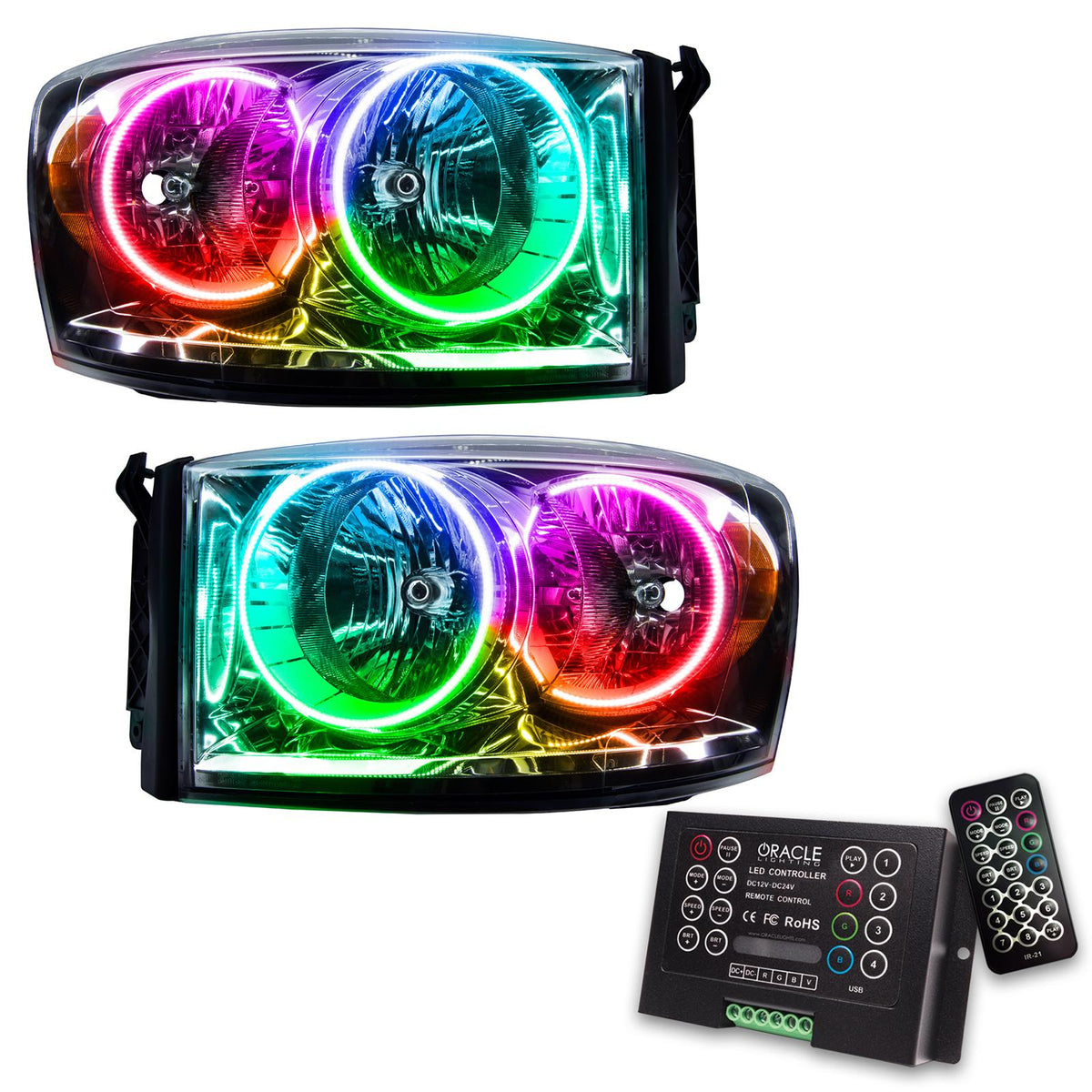 Oracle Lighting Smd Pre-Assembled Headlights, Colorshift 2.0 (2007-2008 Ram 1500, Ram 2500, Ram 3500, Ram 4000, Ram 4500, Ram 5500) - 7034-333