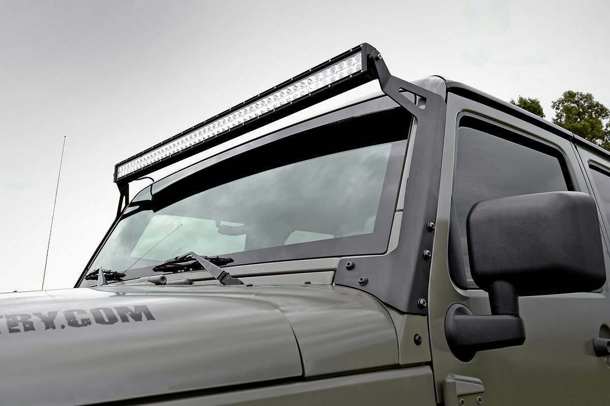 Rough Country 50-inch LED Light Bar Upper Windshield Mounting Brackets (Jeep JK / JKU) (2007-2018 Wrangler, Wrangler JK) - 70504