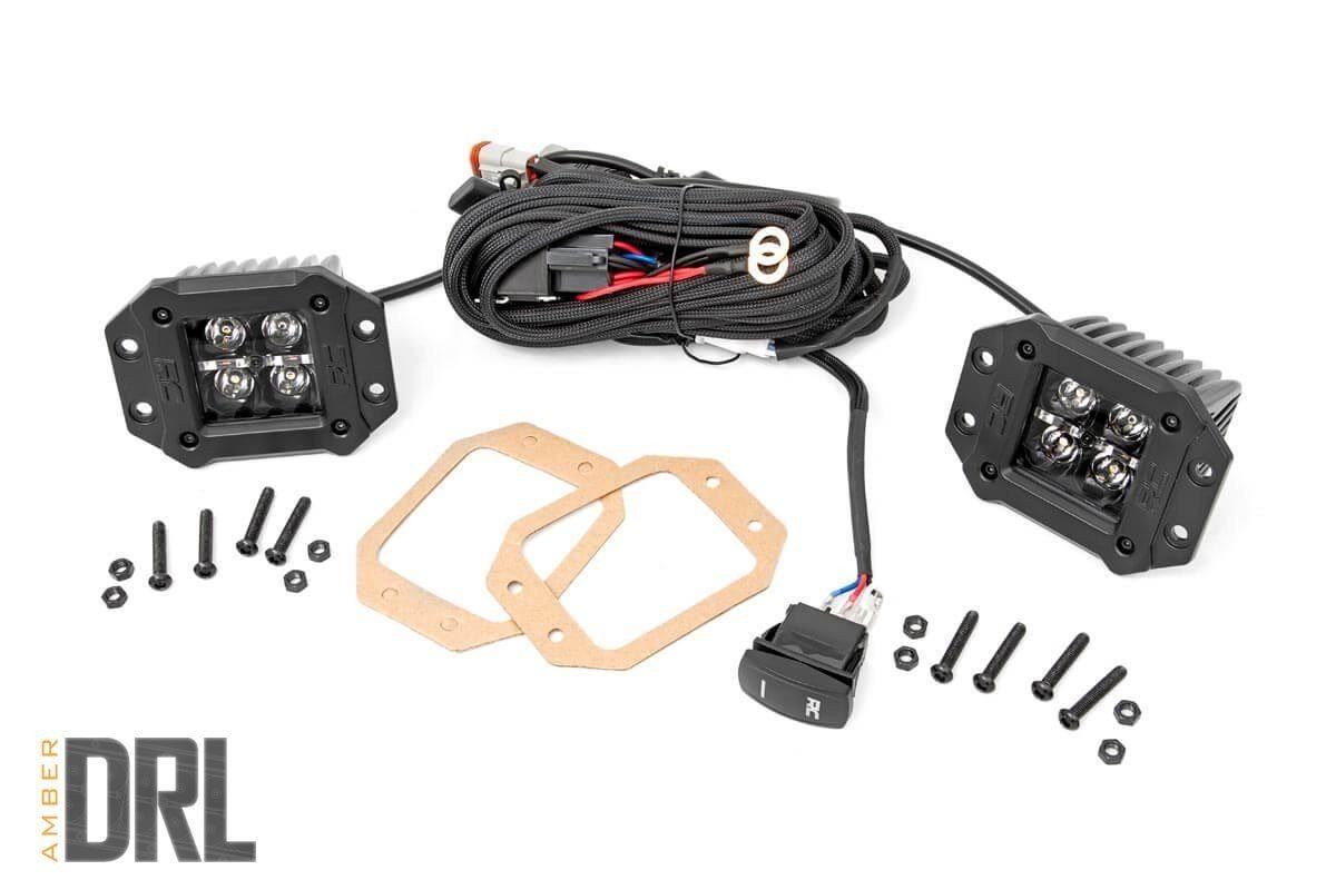 Rough Country 2-inch Square Flush Mount Cree LED Lights - (Pair, Black Series w/ Amber DRL) - 70803BLKDRLA