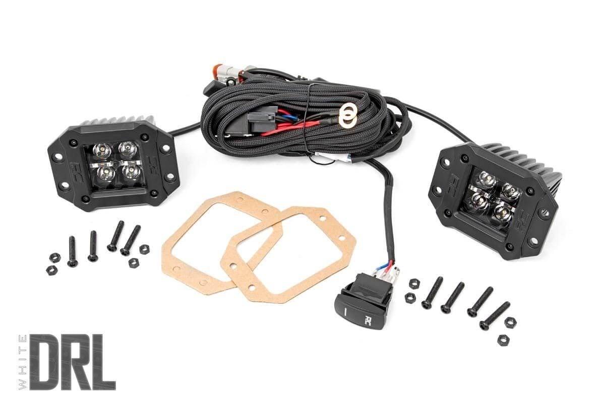 Rough Country 2-inch Square Flush Mount Cree LED Lights - (Pair, Black Series w/ Cool White DRL) - 70803BLKDRL
