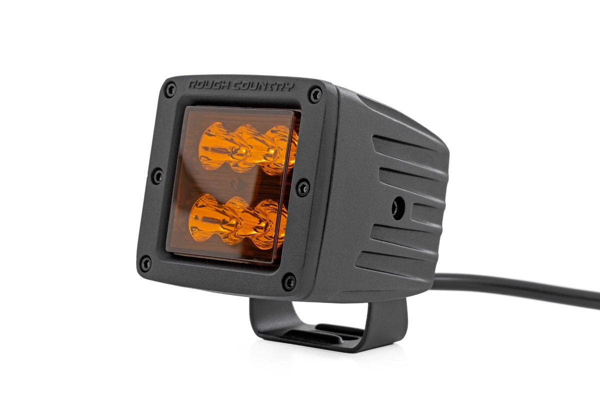 Rough Country 2 Inch LED Light Pods Spot Beam Amber Lens Square - 70903A
