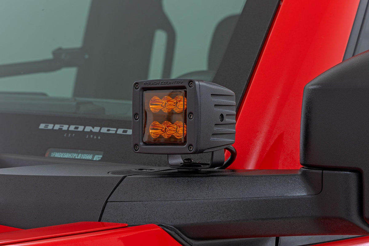 Rough Country 2 Inch LED Light Pods Spot Beam Amber Lens Square - 70903A