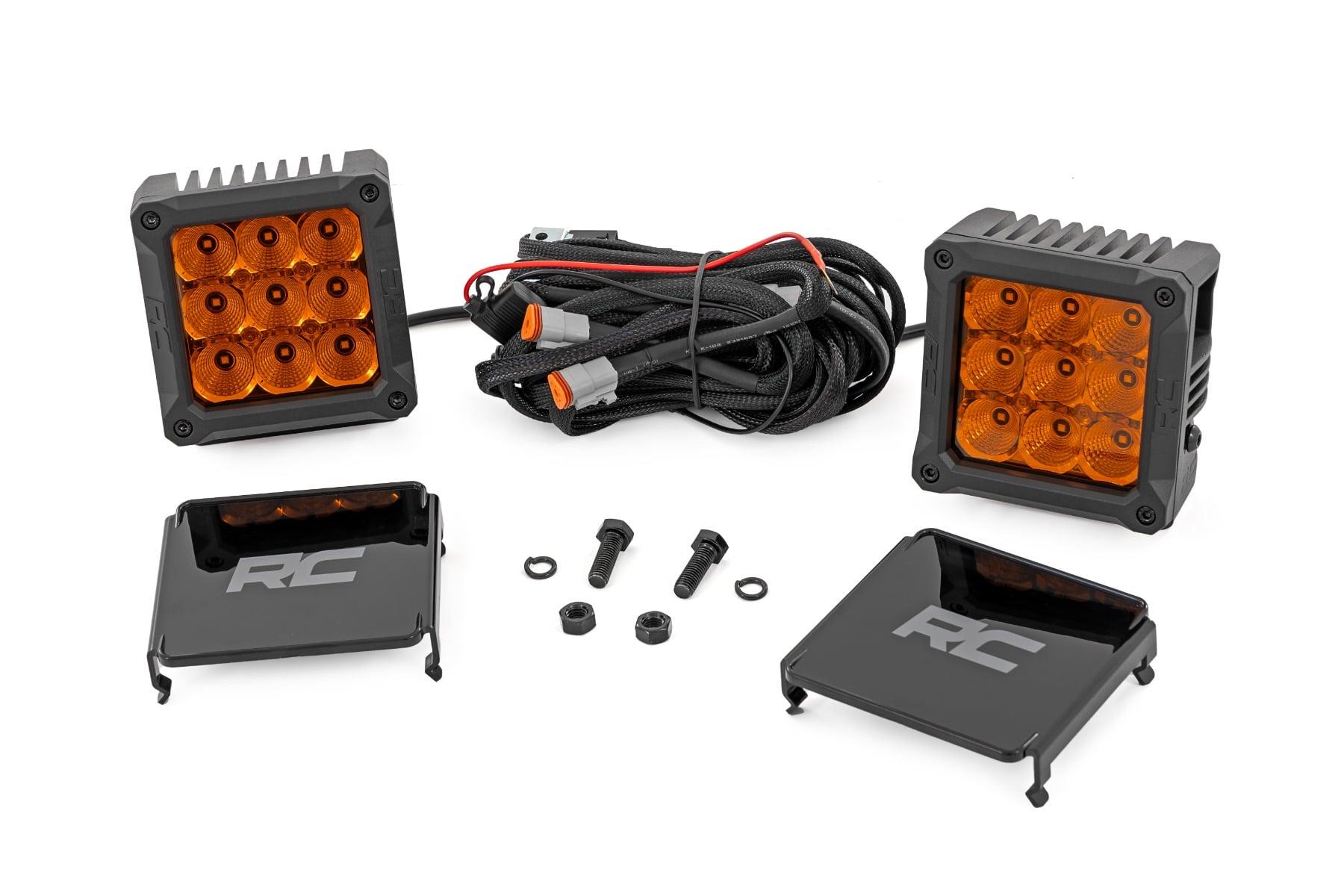 Rough Country 4 Inch LED Amber Light Pods Square Amber DRL Pair - 70905ADRL