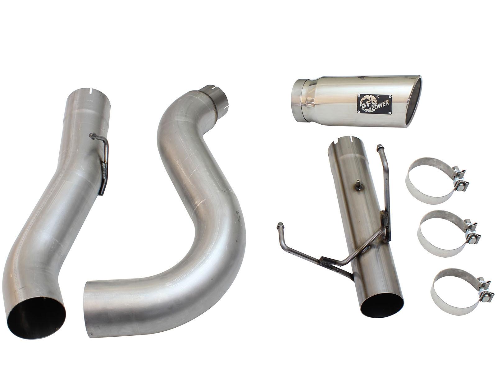 AFE Large Bore-HD 5 IN 409 Stainless Steel DPF-Back Exhaust System w/Polished Tip (2013-2018 2500, 3500) - 49-42051-1P