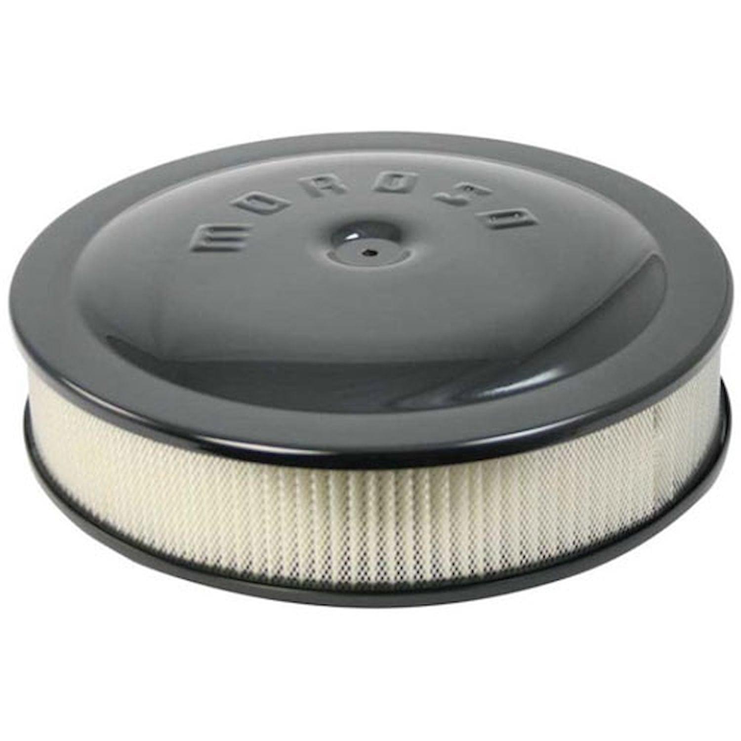 Moroso Air Cleaner Kit, 14 In. X 3 In., Aluminum, Raised Btm, Black - 65912
