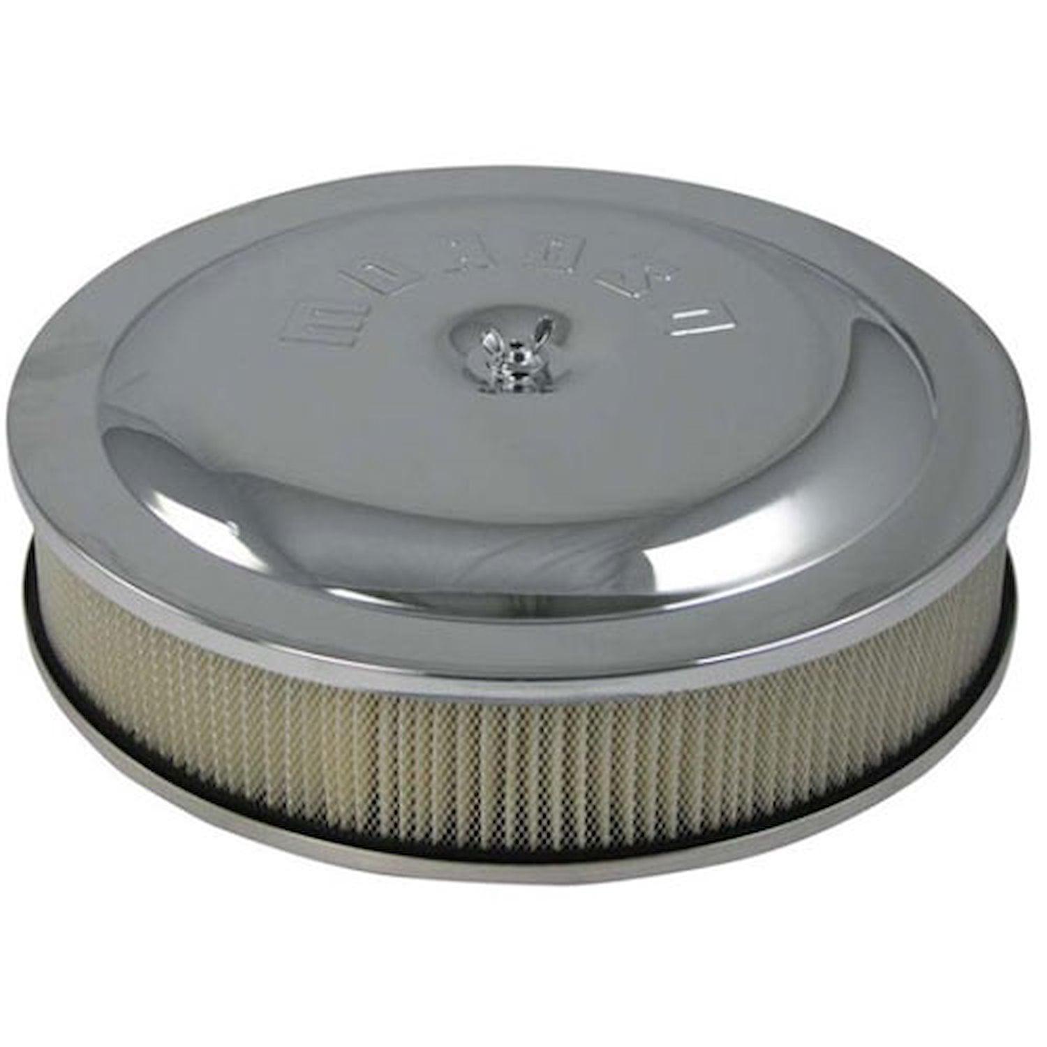 Moroso Air Cleaner Kit, 14 In. X 3 In., Aluminum, Raised Btm, Chrome - 65913