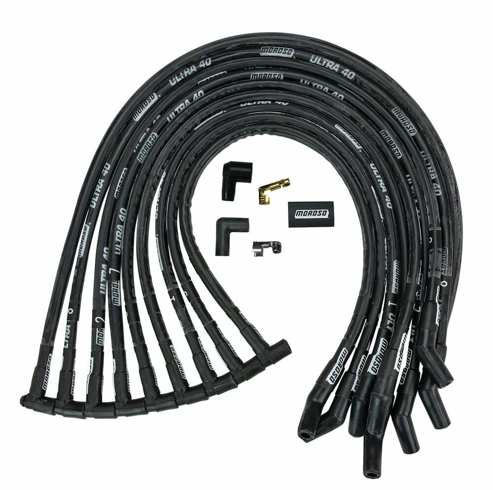 Moroso Ignition Wire Set, Ultra 40, Sleeved, Ford 351W Hei, 135 Degree, Black - 73822