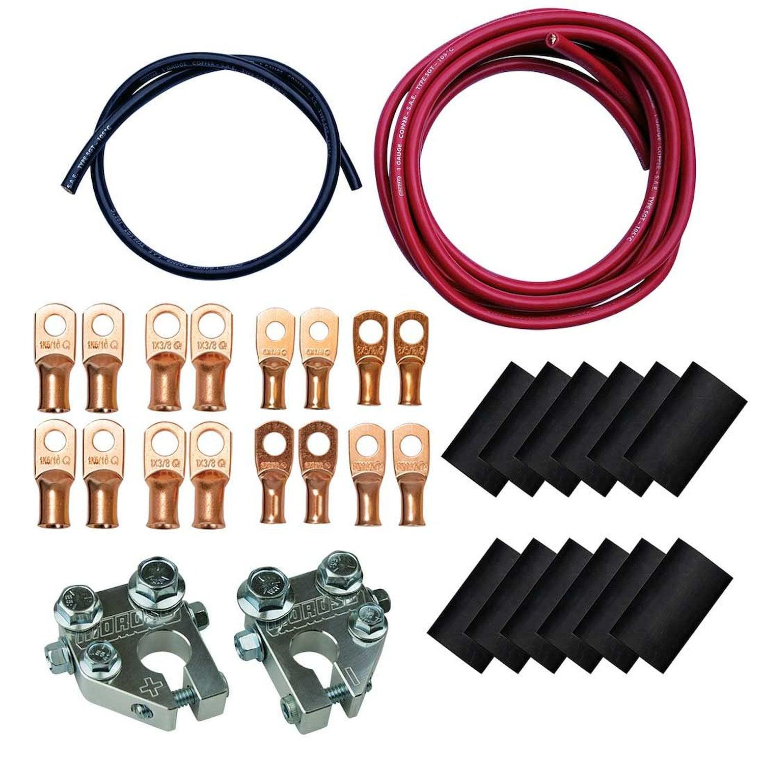 Moroso Battery Cable Kit, Remote Battery, Inc Pos And Neg Wire, With Billet Terminals - 74030