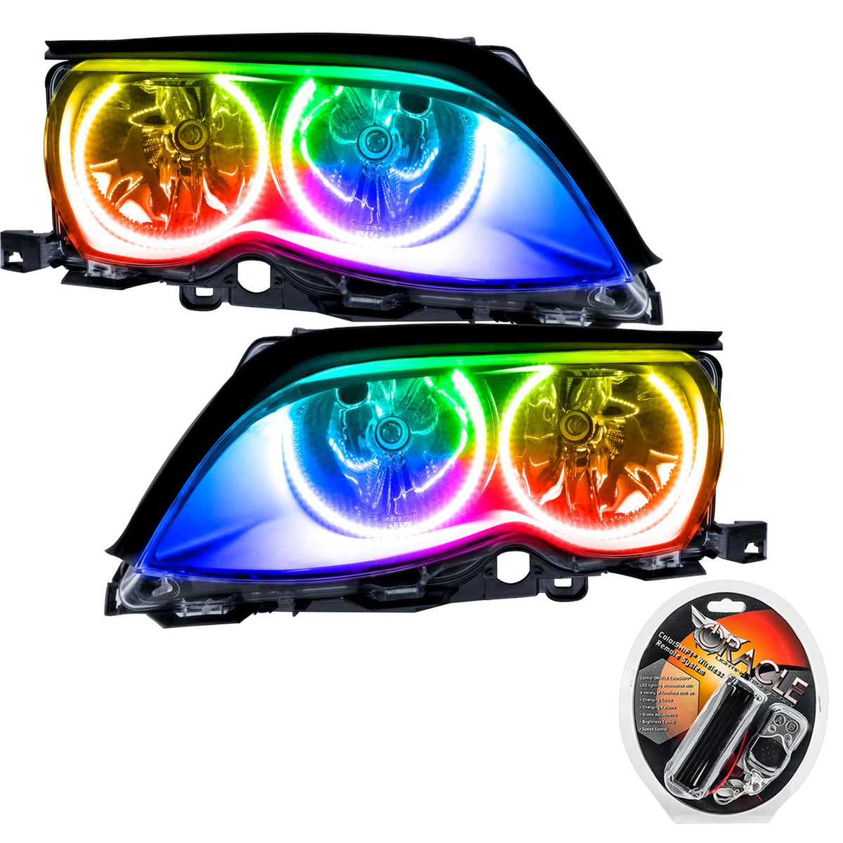 Oracle Lighting Smd Pre-Assembled Headlights, Black Bezel, Colorshift (2002-2005 320i, 325Ci, 325i, 325xi, 330Ci, 330i, 330xi, M3) - 7104-330