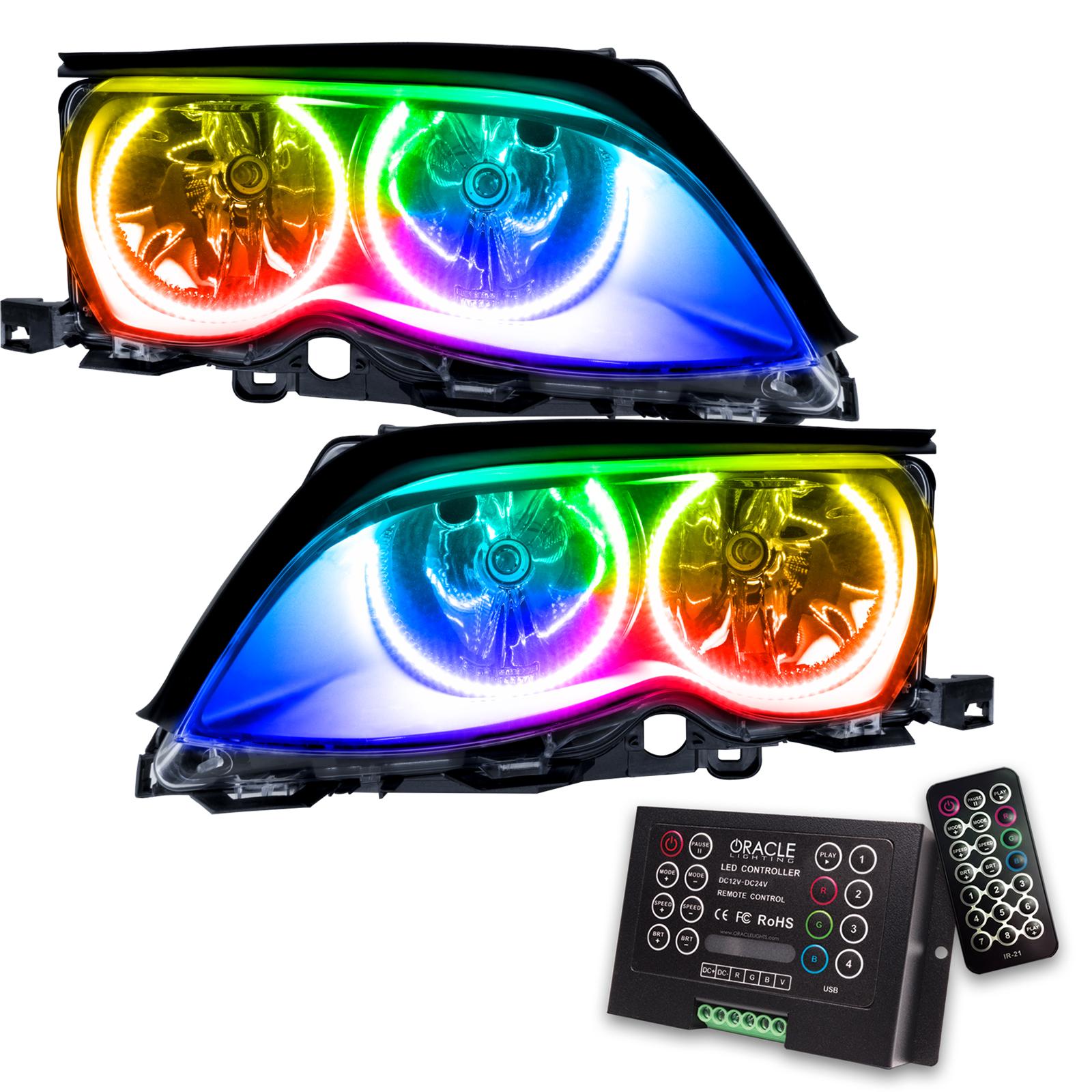 Oracle Lighting Smd Pre-Assembled Headlights, Black Bezel, Colorshift 2.0 (2002-2005 320i, 325Ci, 325i, 325xi, 330Ci, 330i, 330xi, M3) - 7104-333