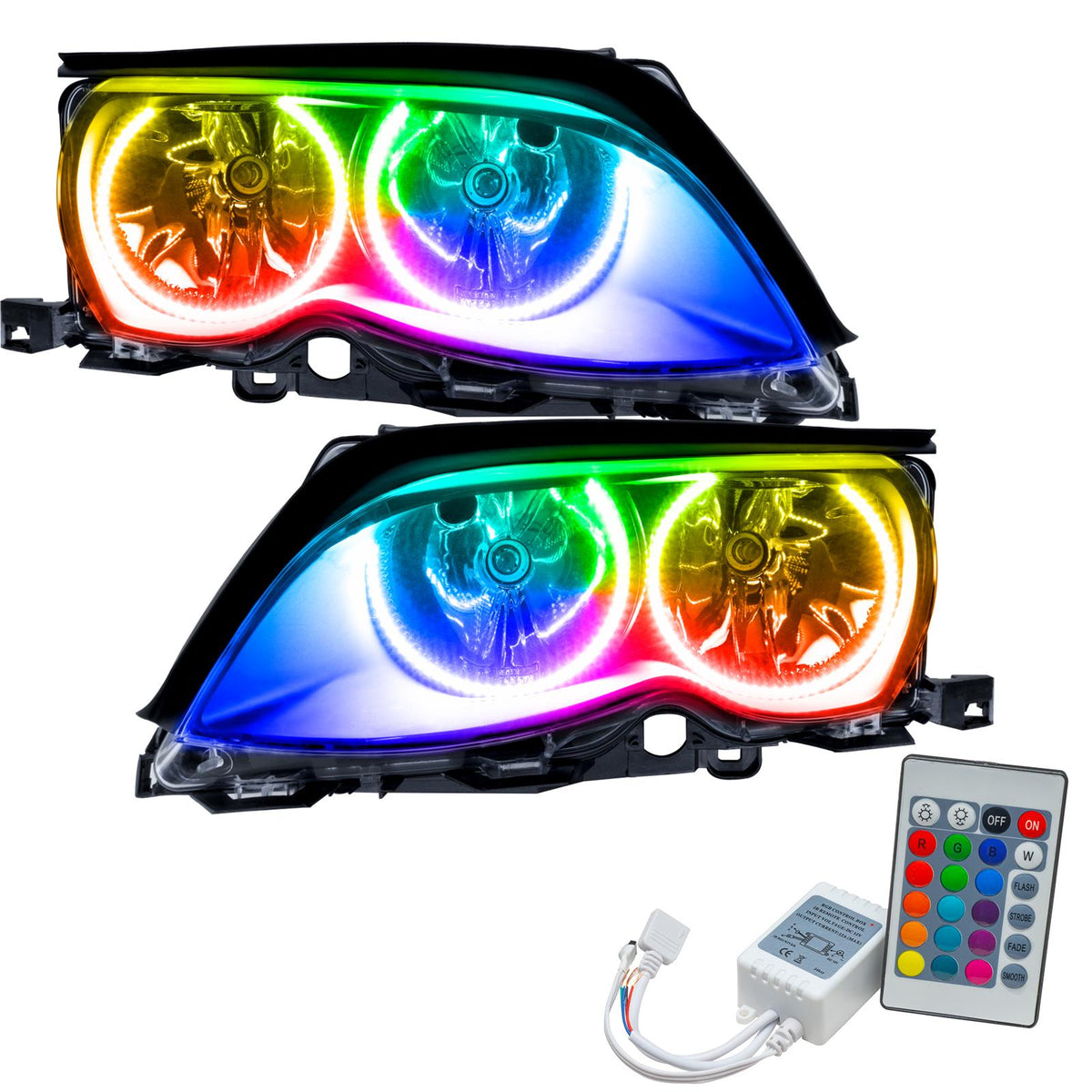 Oracle Lighting Smd Pre-Assembled Headlights, Black Bezel, Colorshift - Simple (2002-2005 320i, 325Ci, 325i, 325xi, 330Ci, 330i, 330xi, M3) - 7104-504