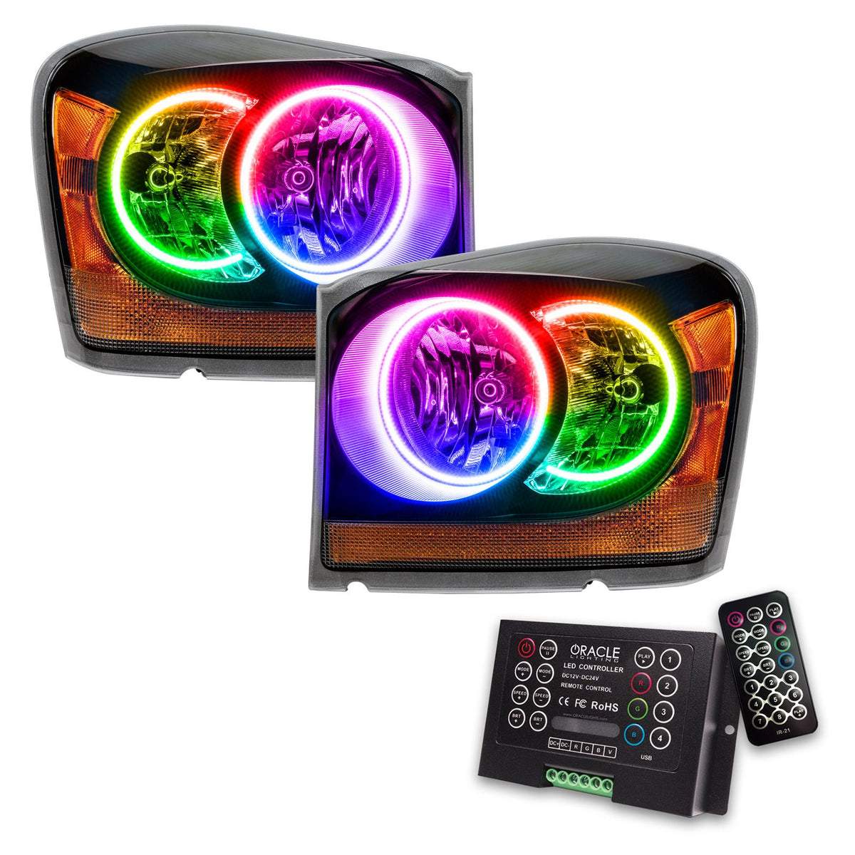 Oracle Lighting Smd Pre-Assembled Headlights, Black Bezel, Colorshift 2.0 (2004-2006 Durango) - 7107-333
