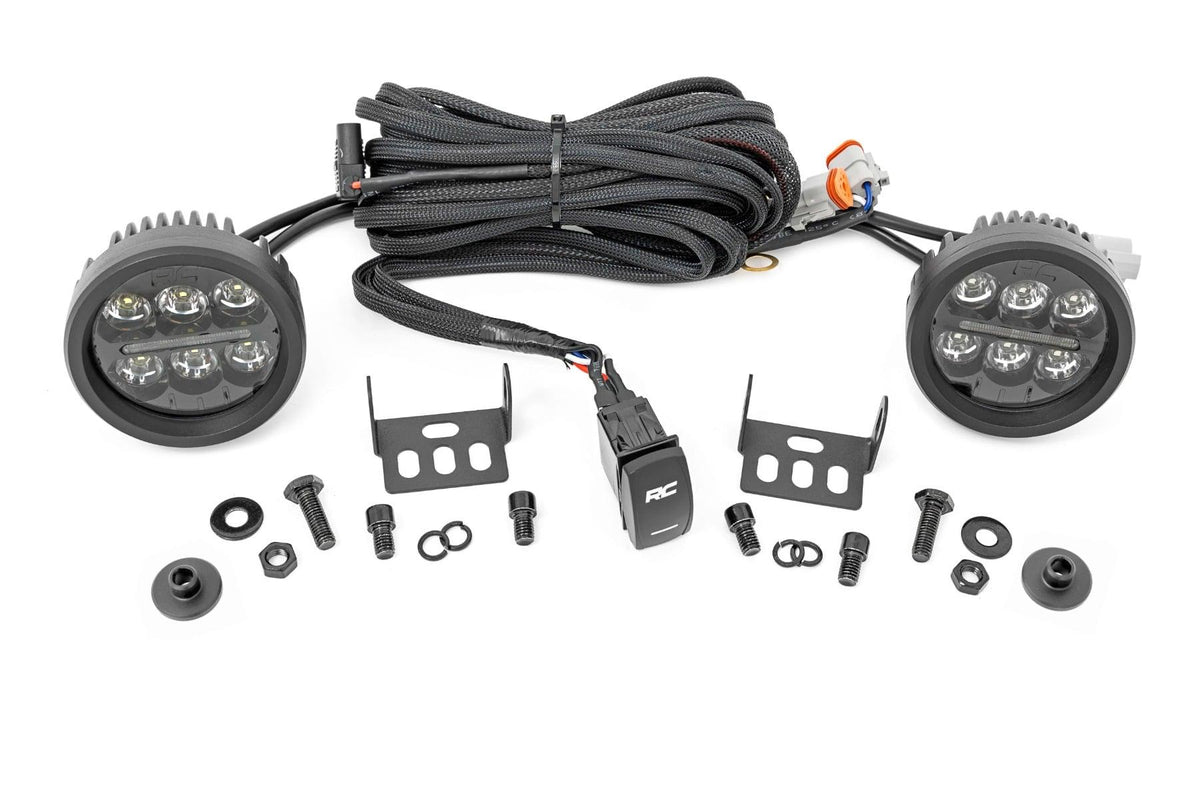Rough Country LED Light Kit Ditch Mount 3.5 Inch Black Round Pair Amber DRL Ford Bronco (21-25) (2021-2026 Bronco) - 71078