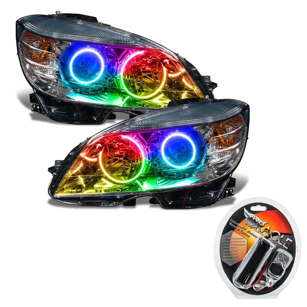 Oracle Lighting Smd Pre-Assembled Headlights, Black Bezel, Colorshift (2008-2011 C180, C200, C230, C250, C280, C300, C350, C63 AMG) - 7115-330