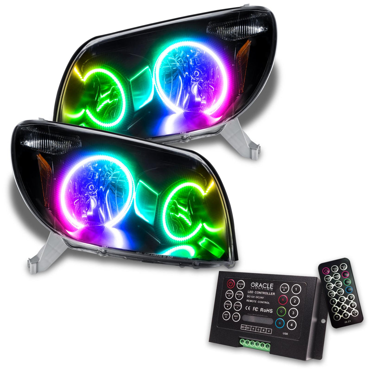 Oracle Lighting Smd Pre-Assembled Headlights, Black Bezel, Colorshift 2.0 (2003-2005 4Runner) - 7118-333
