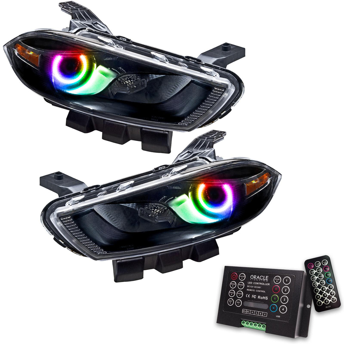 Oracle Lighting Smd Pre-Assembled Headlights, Hid Style, Black Bezel, Colorshift 2.0 (2013-2014 Dart) - 7142-333