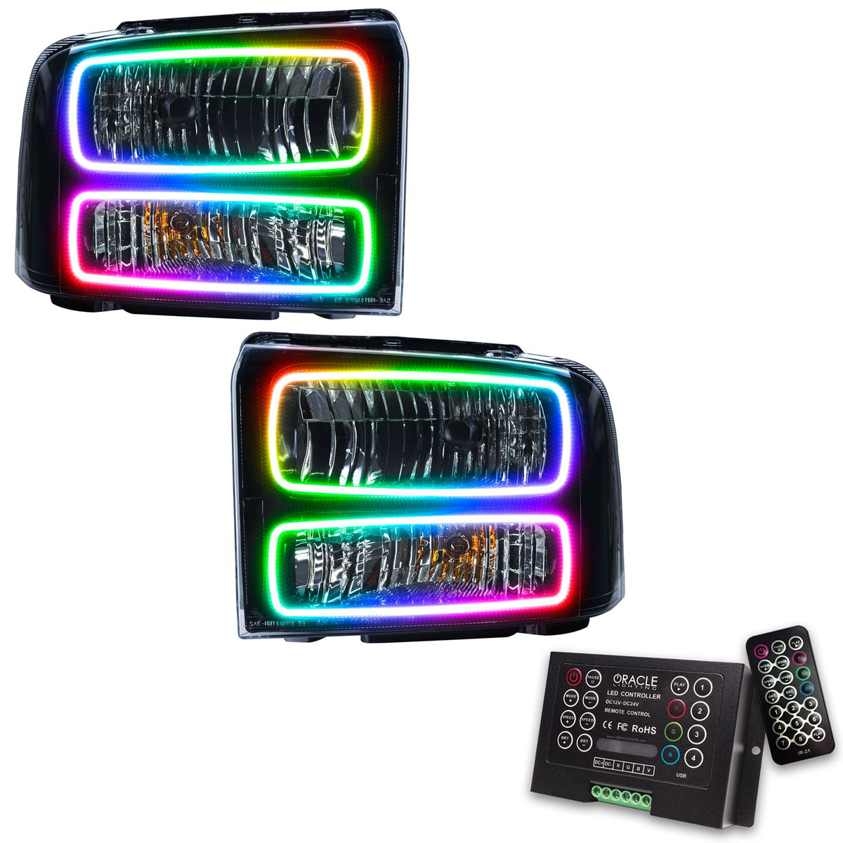 Oracle Lighting Smd Pre-Assembled Headlights, Black Bezel, Colorshift 2.0 (2005-2007 F-250, F-250 Super Duty, F-350, F-350 Super Duty) - 7161-333