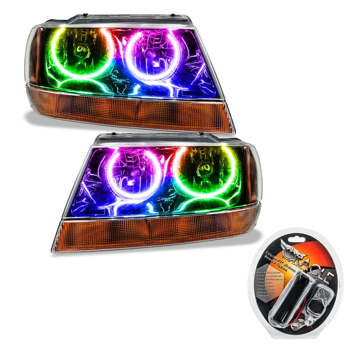 Oracle Lighting Smd Pre-Assembled Headlights, Black Bezel, Colorshift (1999-2004 Grand Cherokee) - 7167-330