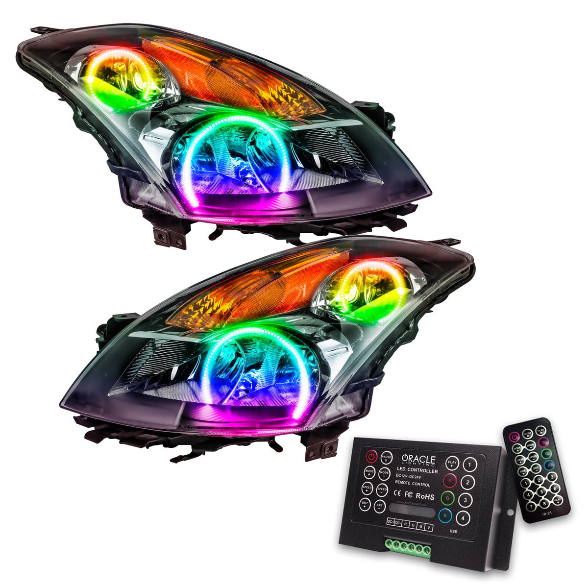 Oracle Lighting Smd Pre-Assembled Headlights, Black Bezel, Colorshift 2.0 (2007-2009 Altima) - 7170-333