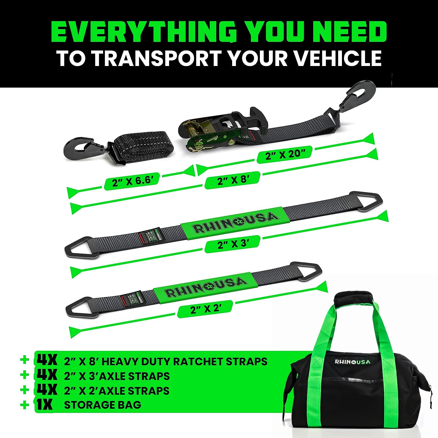 Rhino USA Rhino Usa Heavy Duty Vehicle Tie Down Kit (Snap Hook) - TD-VS2INKIT-SNAP