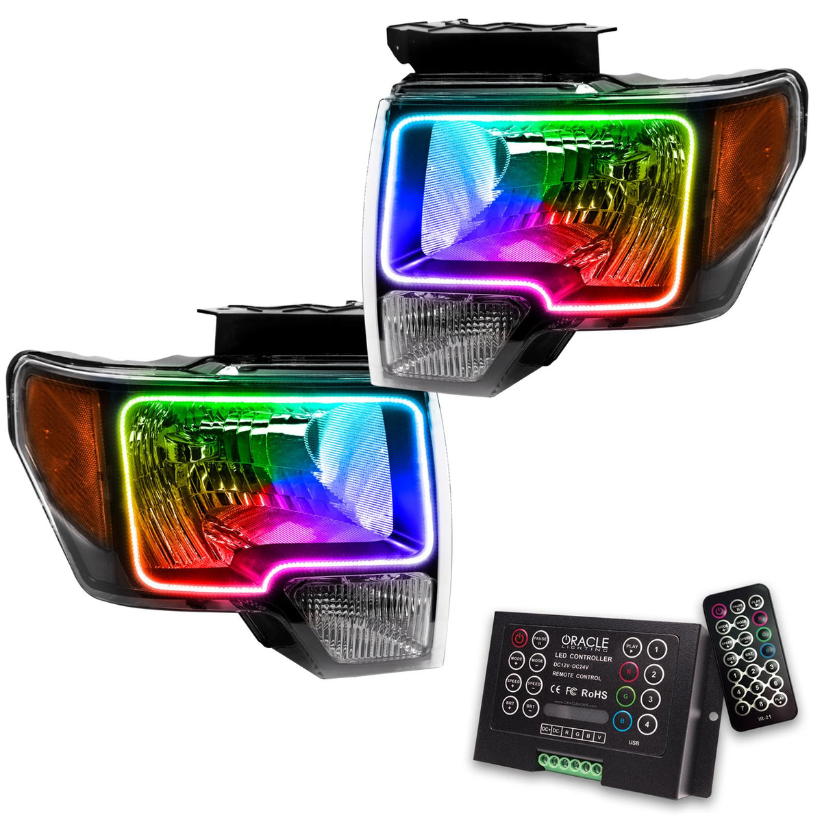 Oracle Lighting Led Pre-Assembled Headlights, Black Bezel, Colorshift 2.0 (2009-2014 F-150) - 7188-333