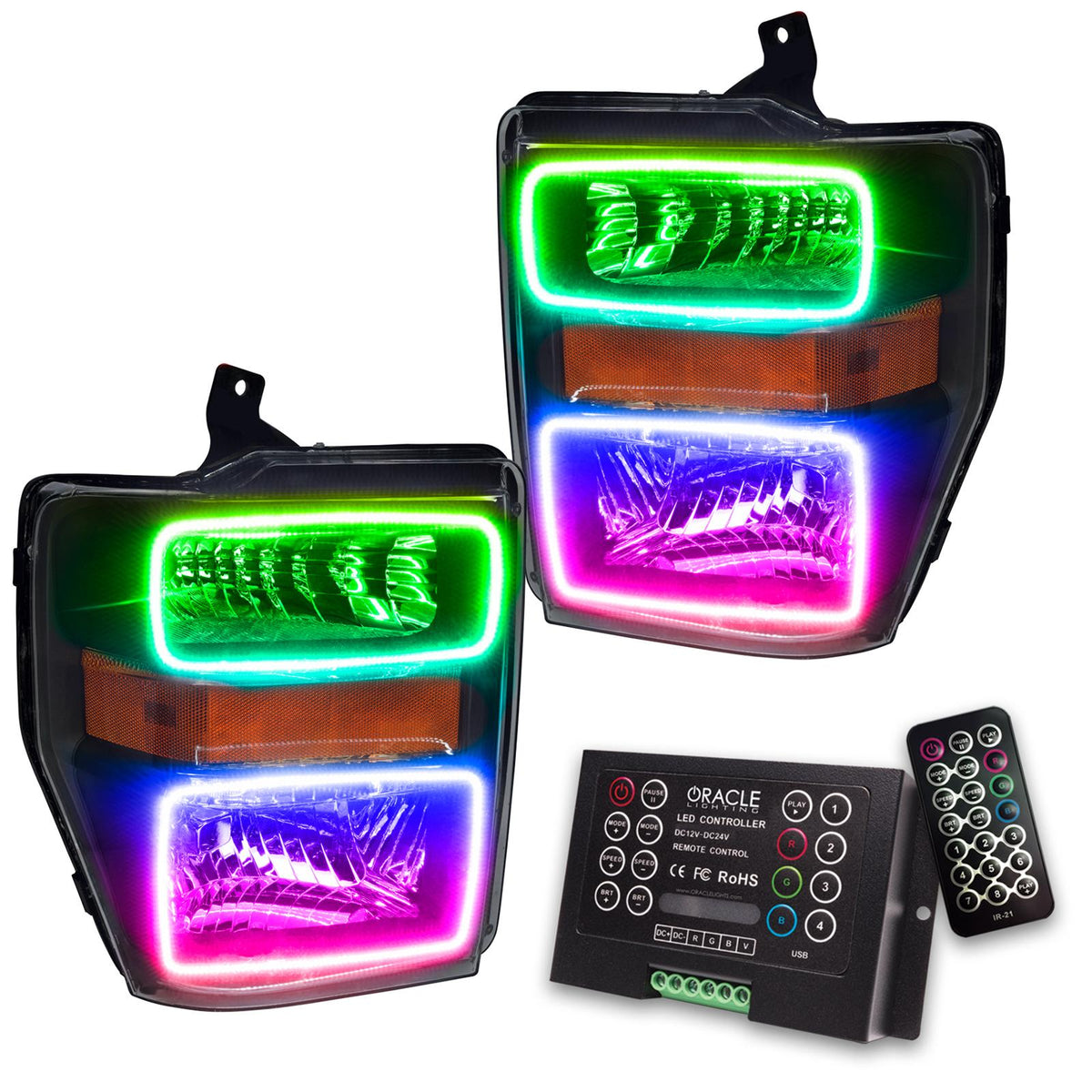Oracle Lighting Smd Pre-Assembled Headlights, Black Bezel, Colorshift 2.0 (2008-2010 F-250, F-250 Super Duty, F-350, F-350 Super Duty) - 7190-333