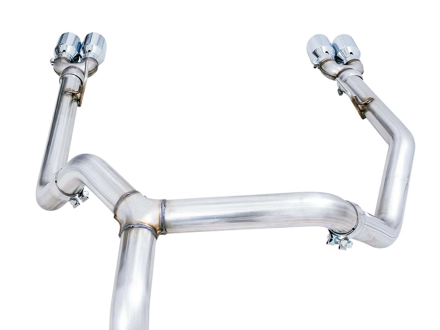 AWE 0FG Catback Split Rear Exit Exhaust for 4th Gen Silverado/Sierra 1500 5.3L (With Bumper Cutouts) - Quad Chrome Silver Tips - 3015-42201