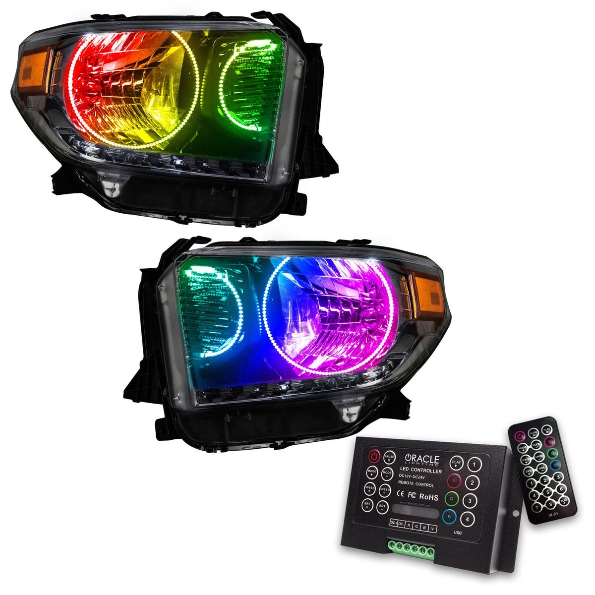 Oracle Lighting Smd Pre-Assembled Headlights, Dual Halo Kit, Colorshift 2.0 (2014-2017 Tundra) - 7204-333