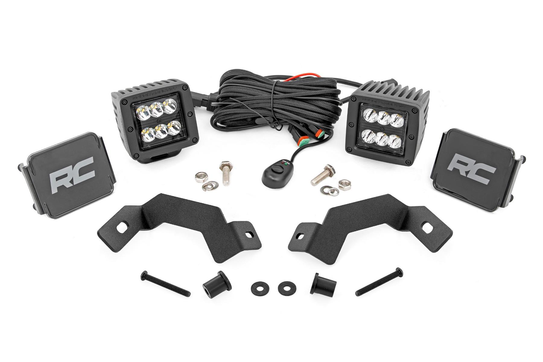 Rough Country LED Light Kit Ditch Mount 2 Inch Black Pair Spot Toyota Land Cruiser (24-26) (2024 Land Cruiser) - 72112