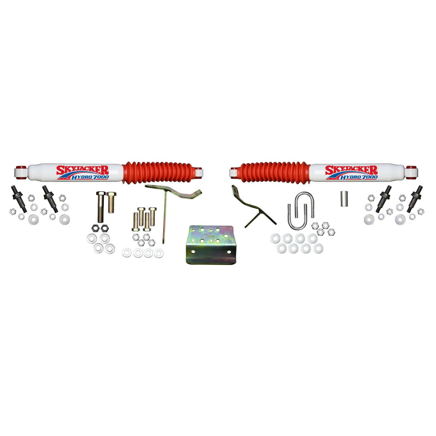 Skyjacker Steering Stabilizer Dual Kit Incl. Pr. Hydro 7000 Steering Stabilizers w/Red Boots Mounting Brackets Mounting Hardware - 7239