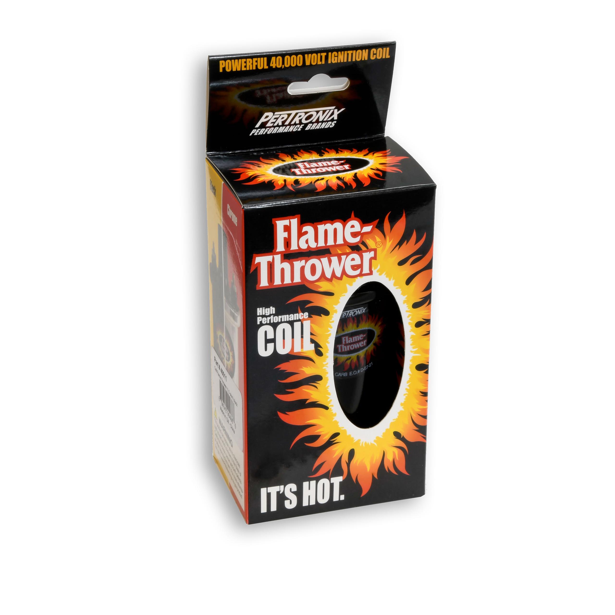 Pertronix Flame-Thrower Coil. 40,000-Volt Rated With 3.0-Ohms Of Resistance. Black Epoxy Filled Canister Style. Epoxy Filled Coils Are Engineered For High Vibration Applications. - 40611