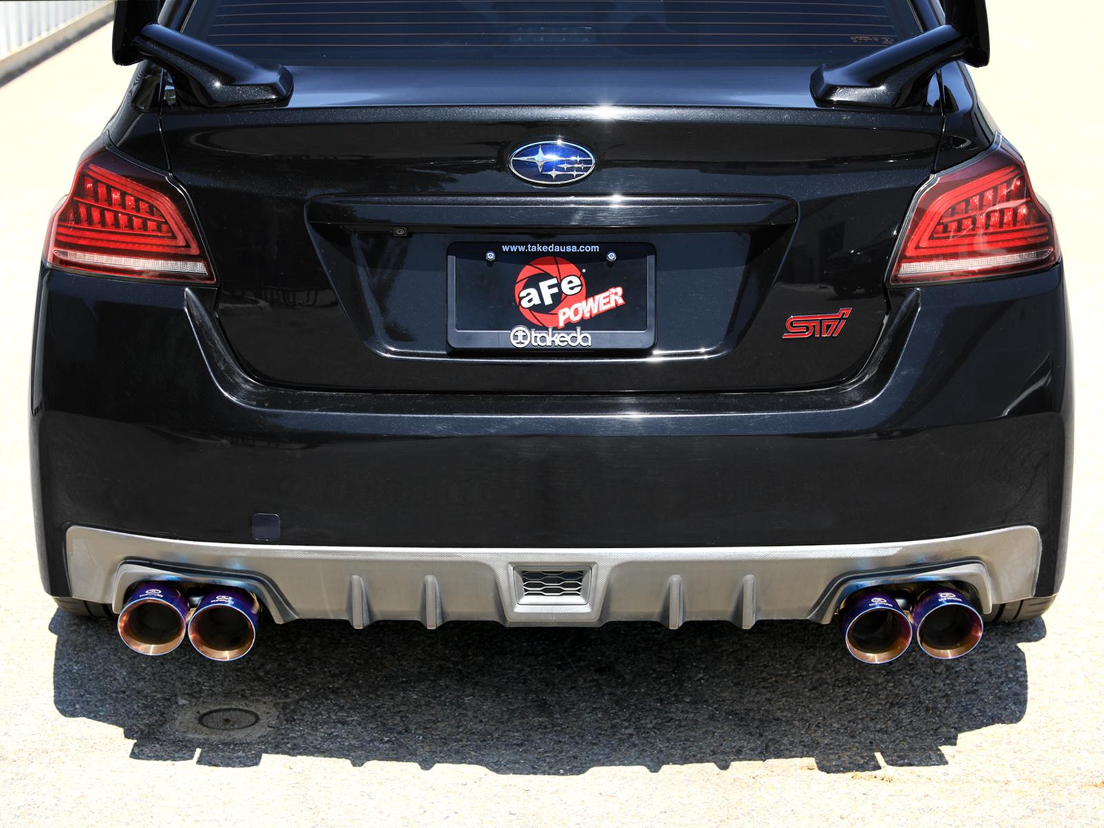 AFE Takeda 3 IN to 2-1/4 IN 304 Stainless Steel Cat-Back Exhaust w/ Blue Flame Tip (2015-2021 WRX , WRX STI) - 49-36810-L