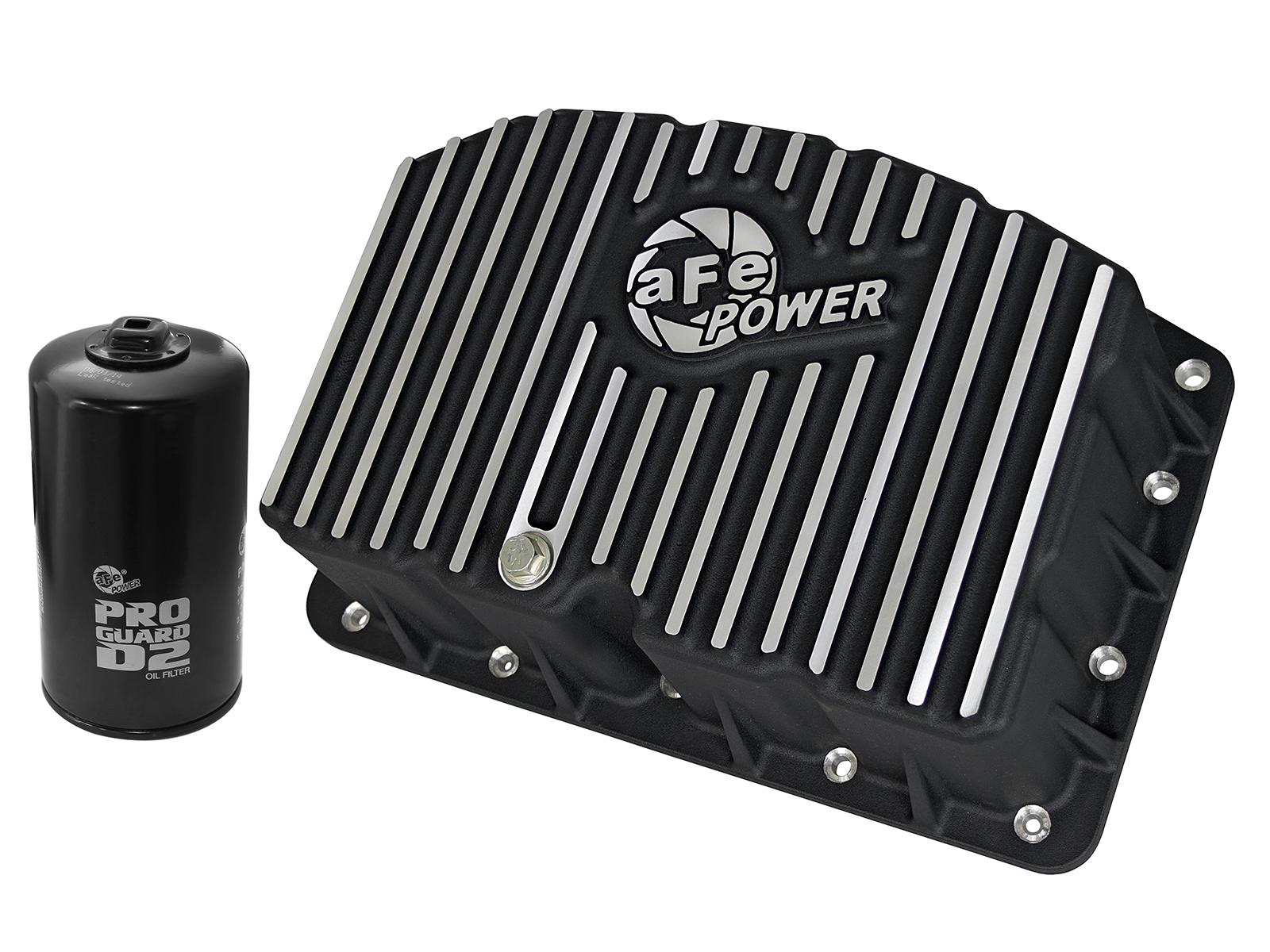 aFe POWER Pro Series Engine Oil Pan Black w/ Machined Fins (2011-2021 F-250 Super Duty, F-350 Super Duty) - 46-70322