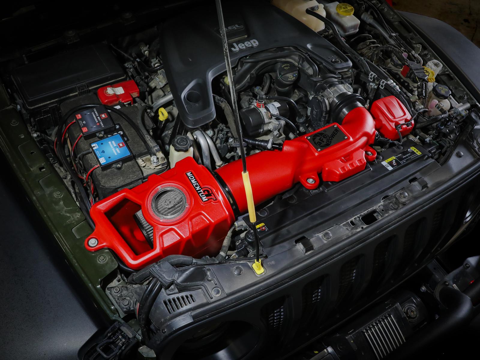 AFE Momentum GT Cold Air Intake System Red w/ Pro DRY S Filter (2018-2023 Gladiator 3.6, 2018-2023 Wrangler 3.6) - 51-76217-R