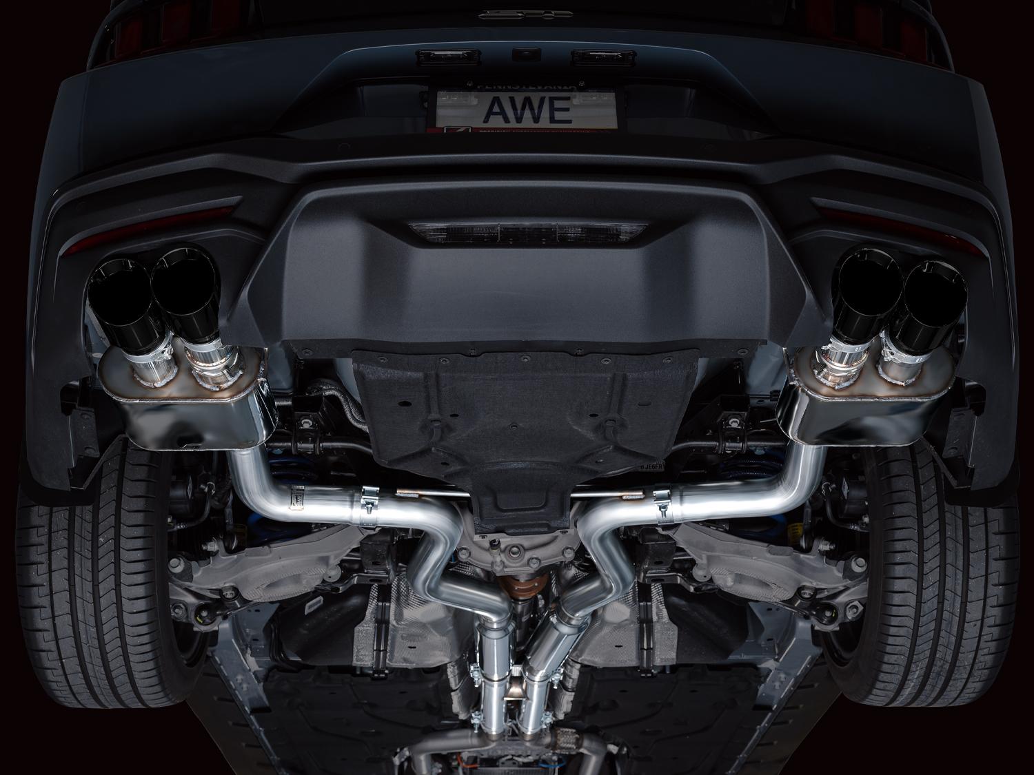 AWE SwitchPath Catback Exhaust - Quad Diamond Black Tips (2024-2026 Mustang GT) - 3025-43650