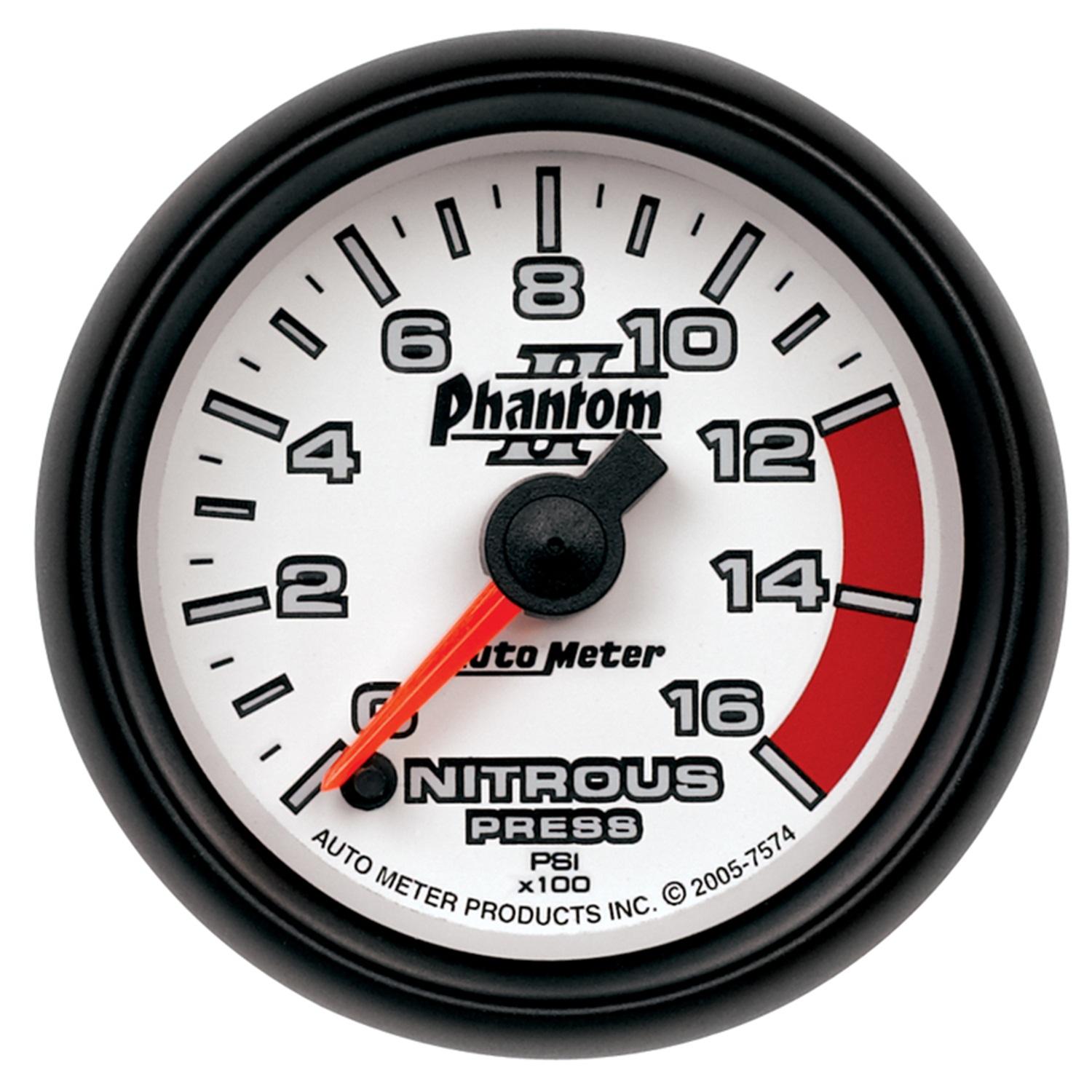 Autometer Phantom II Series 2 1/16" 0-1600 PSI Nitrous Pressure