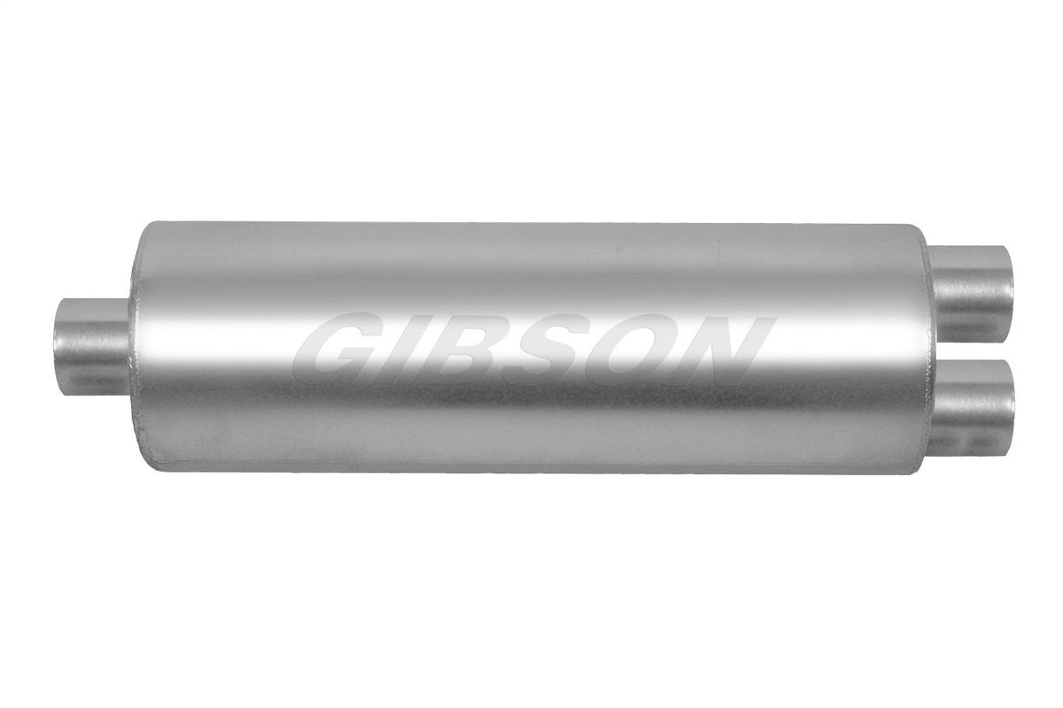 Gibson Exhaust Sft Superflow Center/Dual Round Muffler; Stainless - 758216S